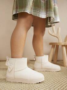 Mini mi 畅销儿童可爱沙色蝴蝶结踝雪地靴 – 温暖、柔软、时尚的冬季款式，适合小王子 - 米色 - 查看 3