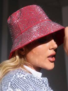 SHEIN SXY Rhinestone Embellished Elegant Bucket Hat For Women, Suitable For Festivals - Red - View 6