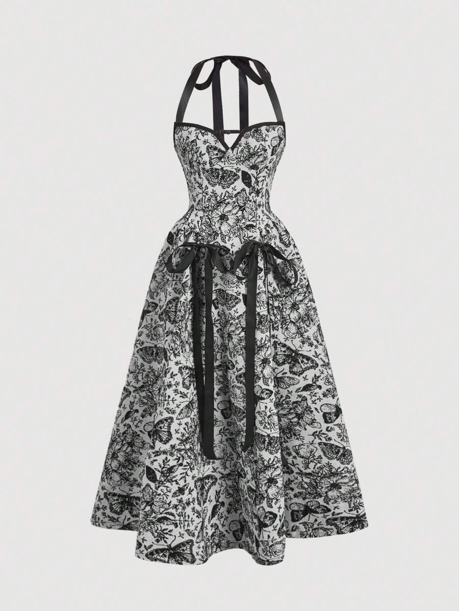 SHEIN MOD Black Butterfly Mesh Strap Romantic Dress For Women,Goth Dress,Black Homecoming Dress,Elegant Dress,Women Dress,Elegant Women Dresses,Mexican Women Dresses,Masquerade Ball Dress,Witch Dress - Black and White - View 1