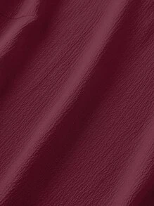 Plus Size Women Elegant Solid Color Frill Mock Neck Ruffle Armhole Blouse, Summer - Burgundy - View 3