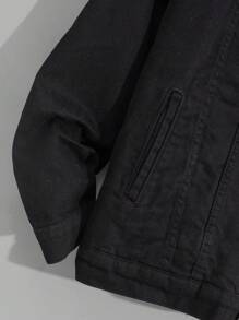 RueChic Men Teddy Lining Regular Denim Jacket - Black - View 5