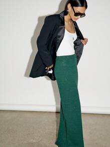 AiiRZ Sparkly Knit Maxi Skirt Festive Holiday Evening Ribbed Waistband Shimmer Party Long Winter Occasion Wear