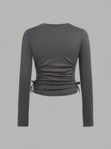 SHEIN Girlism 4 件套 Tween 女童休闲运动褶皱立领紧身长袖 T 恤