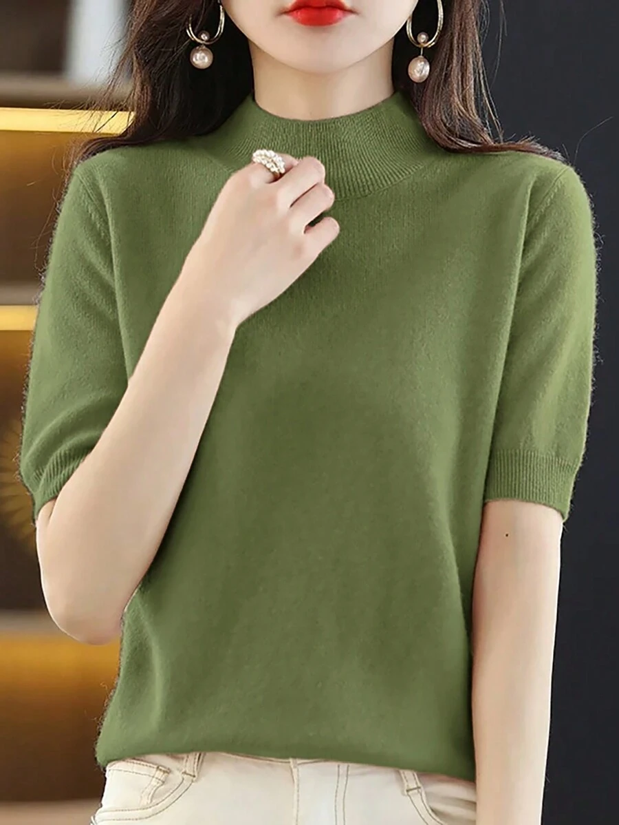 SHEIN Unity Casual effen coltrui met korte mouwen, gebreide trui, herfst