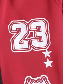 SHEIN Boys Cartoon Letter Print Elastic Waist Drawstring Slant Pocket Sports Sweatpants - Red - View 3