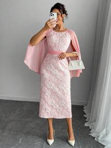 Chiquease Damen elegantes strukturiertes, skulpturales drapiertes Maxikleid, Damen-Outfit