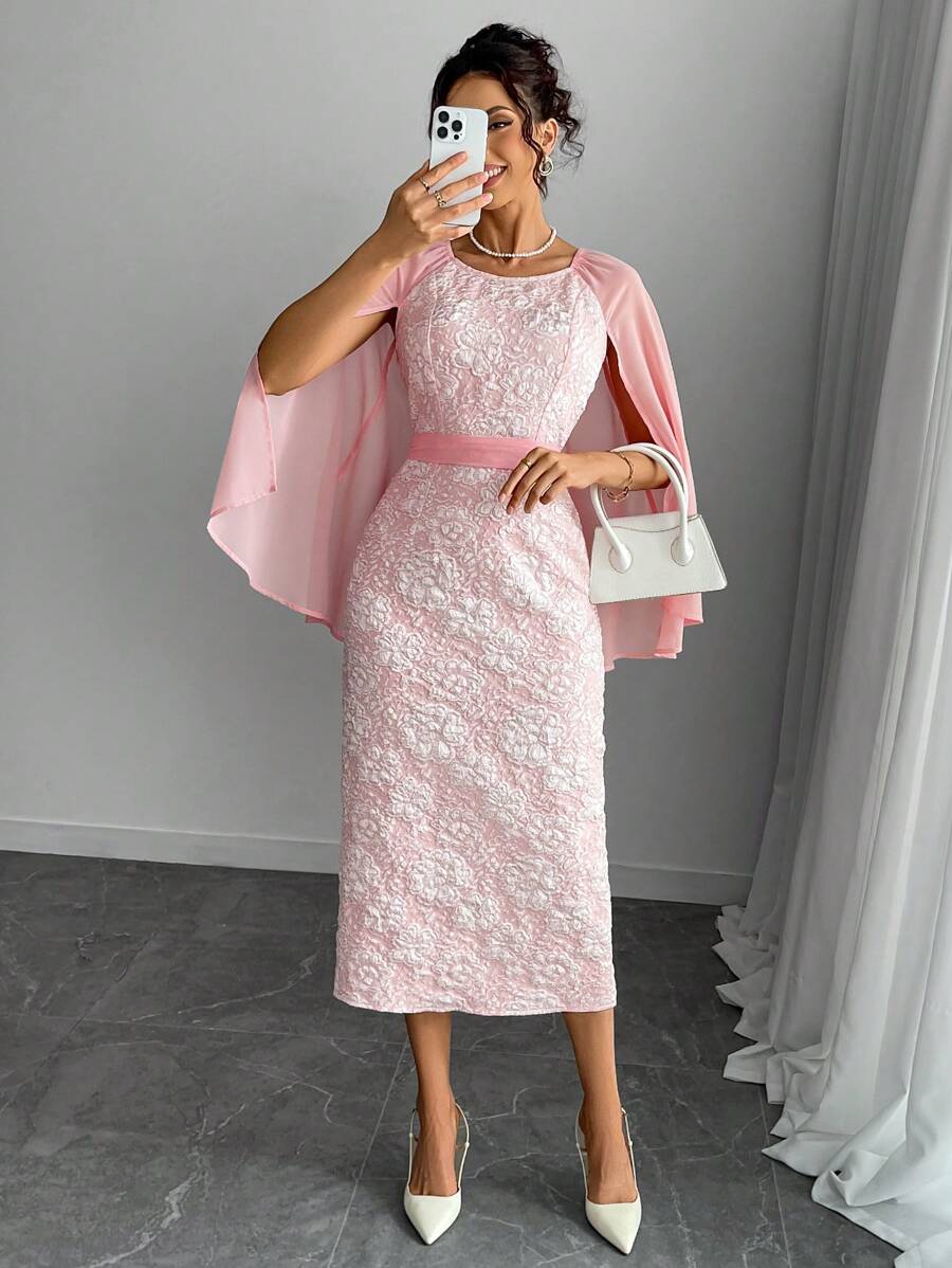 Chiquease Damen elegantes strukturiertes, skulpturales drapiertes Maxikleid, Damen-Outfit