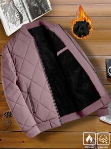 Manfinity Homme 1pc Men's Plain Front Zip Up Long Sleeve Casual Quilted Jacket, Minimalist Daily Wear