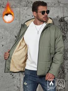 Manfinity Homme Plus Size Plain Hooded Zipper Long Sleeve Men Padded Coat For Winter - Army Green - View 4