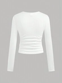 SHEIN Girlism 3件套少女休闲校服字母印花褶皱侧边圆领长袖短款针织T恤上衣，返校服装 - 彩色 - 查看 4