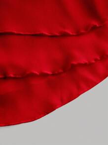 SHEIN Girlism 少女纯色花卉 3D 褶饰腰部荷叶边系带连衣裙 - 紅色 - 查看 4