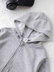 SHEIN 女婴可爱简约灰色连帽运动衫运动衫和松紧腰裤套装，秋冬 - 淺灰色 - 查看 7