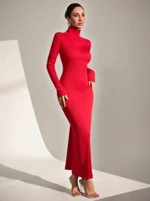 RueChic Robe moulante côtelée rouge extra longue - Rouge - Voir 7