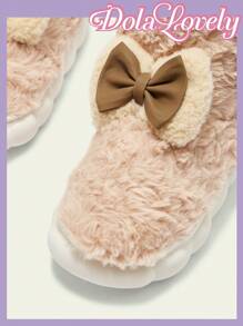 Dola Lovely 可爱仙人掌保暖拖鞋，女士封闭式蓬松厚底保暖家居拖鞋，秋冬新年假期 - 卡其色 - 查看 6