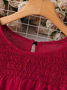 Celure Plus Size Solid Color Round Neck Short Sleeve Swiss Dot Casual Shirt For New Year Clothes - Red - View 5