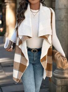 SHEIN Clasi Curvy Plus Size Women's Sleeveless Plaid Velvet Casual Strappy Jacket, Suitable For Autumn And Winter, Going Out,Christmas,Winter For Women ,Fleece Jacket,New Years - Multicolor - View 9