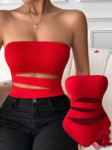 Chiquease Body asimétrico con hueco sexy para mujeres para ropa de Año Nuevo - Rojo - Ver 1
