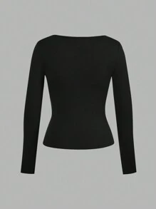 SHEIN EZwear 4 件女式圆领罗纹长袖基本款修身休闲 T 恤上衣