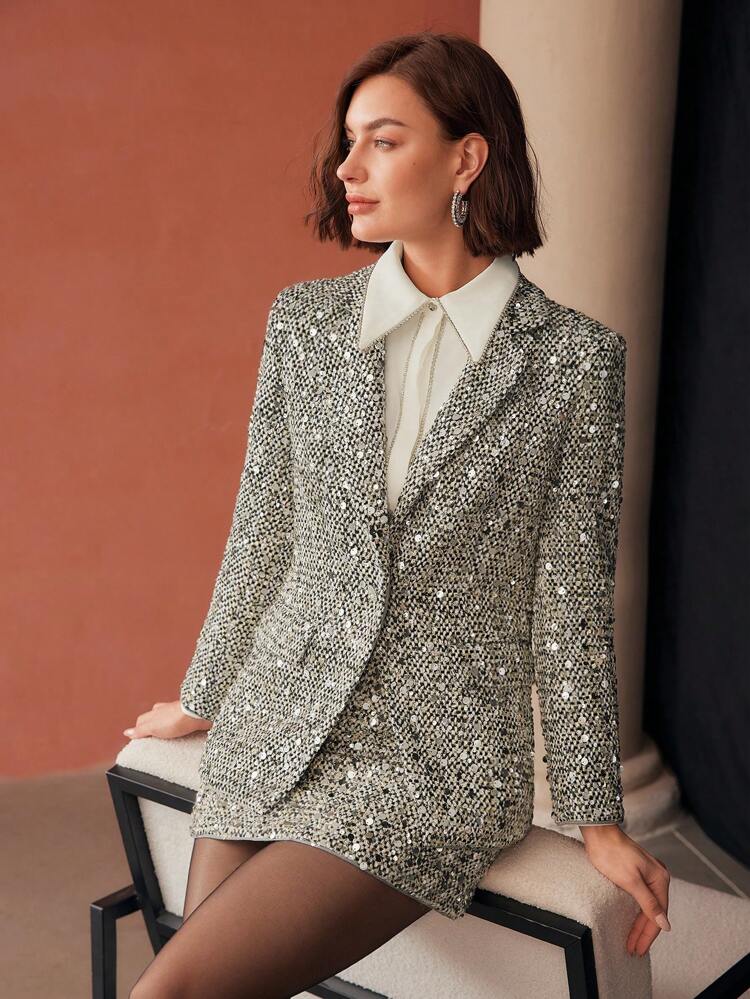 CONTRAST SEQUIN STRUCTURED BLAZER