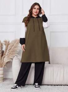 Mulvari Plus Size 2szt. Zestaw Bluza z kapturem i Spodnie z długim rękawem Patchwork 2 sztuki