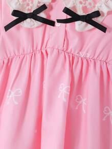 SHEIN Baby Girl 0-3Y Elegant Fashion Loose Bow Design Lace Floral Collar Pink Princess Dress, Autumn/Winter New