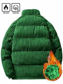 Manfinity Homme Extra Loose Fit Men's Corduroy Zip Up  Jacket - Dark Green - View 2