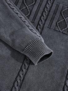 Manfinity Denimwave Maglione a girocollo in maglia a maniche lunghe con stampa geometrica, vestibilità comoda, adatto per autunno/inverno, da uomo