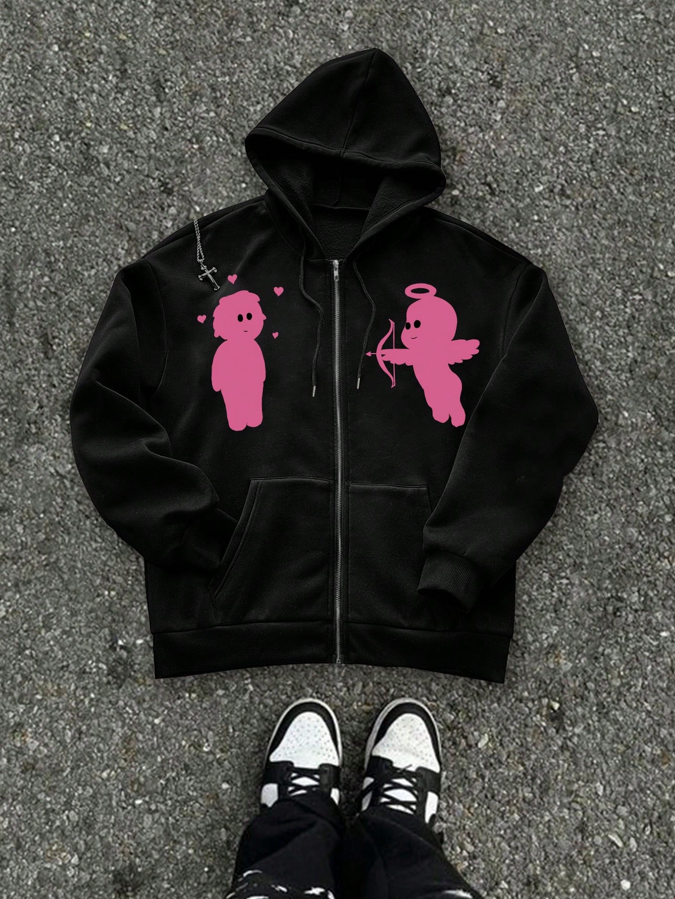 Men's Front Zip Long Sleeve Pocket Printed Casual Hoodie