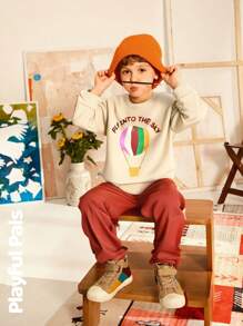SHEIN 2pcs Boys Cute/Retro/Casual/Back To School Cartoon Design Long Sleeve Sweatshirt & Pants Set, Suitable For School & Outdoor Play, Spring/Autumn/Winter