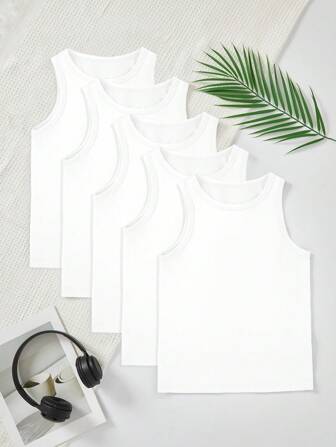 Teen Boy 5pcs/Pack Solid Color Comfortable Casual Sleeveless Undershirts