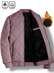 Manfinity Homme 1pc Men's Plain Front Zip Up Long Sleeve Casual Quilted Jacket, Minimalist Daily Wear
