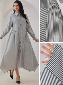 Al Najma Robe longue à manches longues, décontractée, à rayures, croisée sur le devant, ample et modeste, pour l'automne