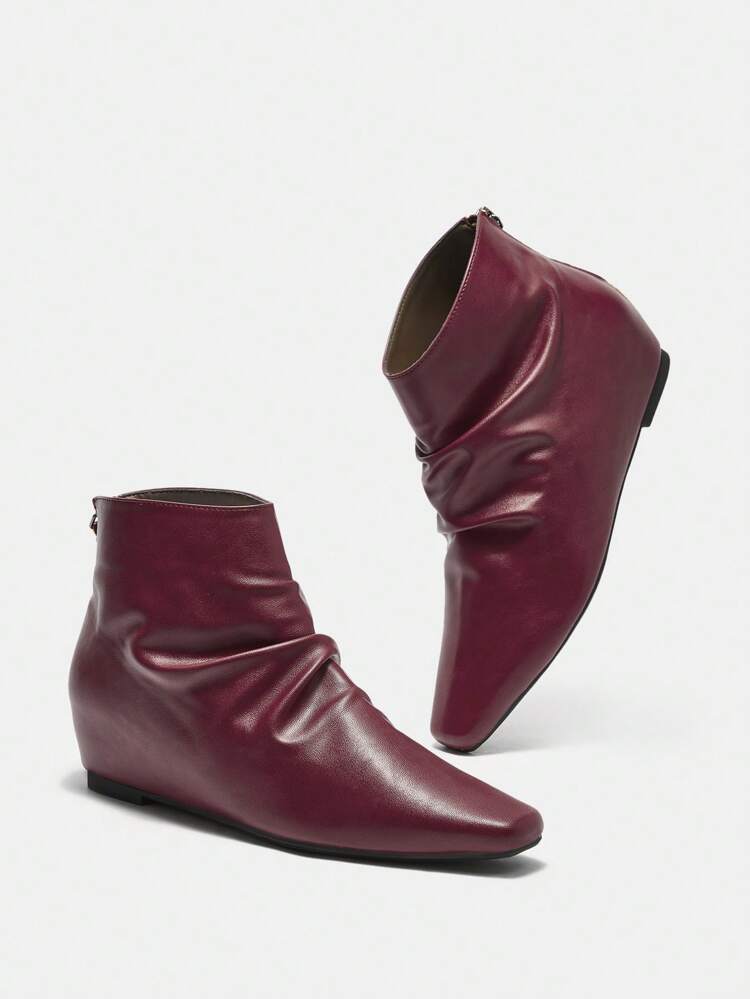 CUCCOO BIZCHIC Encore Red Wrinkle Chukka Boots With Hidden Heel Zip-Up Back, Flattering & Versatile Valentine's Day