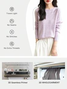 Pull en laine mérinos 100% pour femme, manches longues, col ras-du-cou, pull chaud et doux en tricot pour l'automne et l'hiver