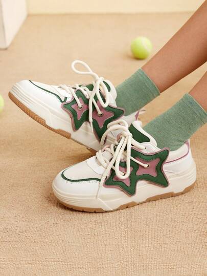 CUCCOO EASI Women's Bicolor Shoelace Fashion Casual Outdoor Skateboard Shoes, Cool Holiday Gift Platform Sneakers Tainers