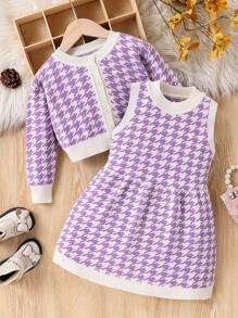SHEIN Young Girl Solid Color Buttoned Patchwork Long Sleeve Simple Blouse And Jumper Dress 2 Pieces Set
