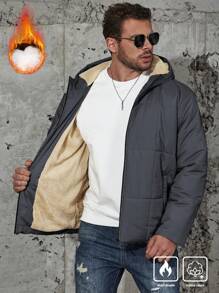 Manfinity Homme Abrigo acolchado con capucha informal para hombre talla grande, de invierno