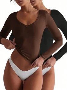 INAWLY Solva 女士纯色圆领修身休闲长袖 T 恤