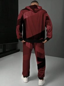 Manfinity Homme Plus Size Men's Solid Color Patchwork Casual Hooded Sweatshirt And Pants Set