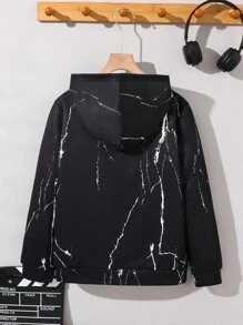 SHEIN Áo nỉ trắng in họa tiết đá cẩm thạch cho bé trai tuổi teen, quần áo mùa thu cho bé trai, quần áo mùa thu cho bé trai có sẵn với áo sơ mi đỏ, áo len dễ thương, áo khoác cardigan đỏ, áo khoác cardigan dáng rộng, áo khoác cardigan nâu, áo sơ mi mùa thu, áo sơ mi đen. Áo khoác cardigan nâu, áo sơ mi mùa thu, áo sơ mi đen. - màu đen - Xem 2