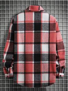 Manfinity Homme Men's Button Front Long Sleeve Plaid Shacket, Casual Daily Wear, Fall, Warm - Multicolor - View 2