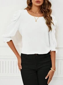 SHEIN Clasi Ladies' Solid Color Round Neck Casual Blouse For Summer