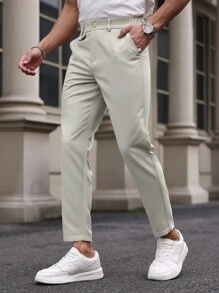 Manfinity Mode Pantalones casuales rectos y holgados de color liso para hombre, para golf