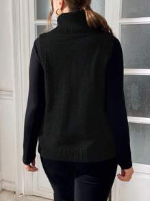 SHEIN Essnce Plus Size Women's Autumn And Winter Casual Loose Comfortable Warm Black Turtleneck Sweater Vest,Fall Women Clothes,Winter Sweater Top,Winter Outfits,Thermal Tops,Curve Comfy Sweater - Black - View 2