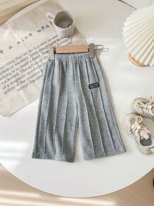 SHEIN Babygirl Casual Grey Woordprint Elastische Taille Broek, Herfst/Winter
