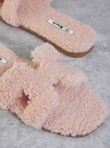 SHUZIA All-Time Women's Soft Cozy Warm Plush Luxe-Inspired Harness Cutout Open Toe Fleece Pink Slide Slippers Summer Shoes Spring Shoes Spring Break Easter Vacation Shoes Casual Shoes Beach Shoes Mother's Day Present