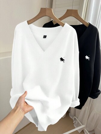 Comfortcana 2 件大码休闲 V 领宽松保暖运动衫套装，适合秋冬季