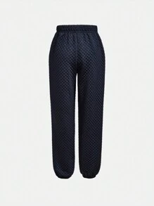 2pcs Tween Girls Quilted Collar Long Sleeve Top And Tapered Leg Pants Set - Navy Blue - View 7