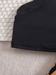 SHEIN Baby Girl Cute Summer Knitted Black Cami & Flared Elastic Waist Pants Set