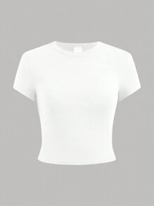 SHEIN Girlism Áo thun tay ngắn dệt kim màu trơn thường ngày cho bé gái tuổi teen 1 tặng 3, 4 chiếc/bộ, đa năng, mùa hè - Nhiều màu - Xem 10